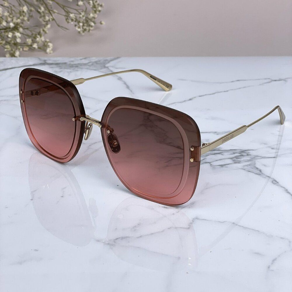NEW Dior ULTRADIOR SU B0F2 Pink Gold Brown Women Square Oversized Sunglasses